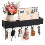 Relaxdays Schl&uuml;sselbrett, Schwarz, Holz, Metall, 26x5x7 cm, Garderobe,