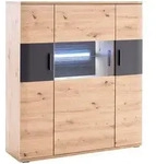 Livetastic Highboard Kigali, Anthrazit, Klar, Eiche, Glas, Holzwerkstoff, 120x134x37