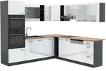 Vicco Eckk&uuml;che, Wei&szlig; Hochglanz, Anthrazit, Holzwerkstoff, L-Form,Formgebogen,