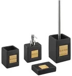 Beliani Badezimmer, Schwarz, Hellbraun, Stein, 9x16x6 cm, Badaccessoires