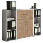 Mid.you Aktenschrank, Grau, Eiche, Holzwerkstoff, 5 F&auml;cher, 2 Schublade(n)