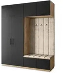 Masseno Garderobenschrank, Eiche Wotan, Schwarz, Beige, Holzwerkstoff, 5...