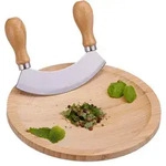 Relaxdays Wiegemesser, Hellbraun, Holz, Metall, 20 cm, Kochen, K&uuml;chenmesser, Hack &