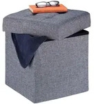 Relaxdays Sitzhocker, Grau, Holzwerkstoff, Textil, 38x41x38 cm, Wohnzimmer, Hocker,