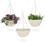 Relaxdays Blumenampel, Beige, Textil, Metall, 25x12x25 cm, Gartenzubeh&ouml;r