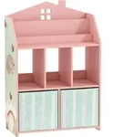 Aiyaplay Kinder-B&uuml;cherregal, Rosa, Holzwerkstoff, 3 F&auml;cher, 2 Schubladen,