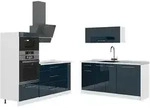 Vicco K&uuml;chenzeile, Dunkelblau, Wei&szlig;, Holzwerkstoff, Rechteckig, 340x153.6x60 cm,