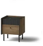 Bettso Nachttisch, Schwarz, Walnuss, Holzwerkstoff, 2 Schubladen, 42x40x50 cm,