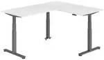 b&uuml;m&ouml; Eckschreibtisch, Wei&szlig;, Graphit, Holzwerkstoff, Nachbildung, Rechteckig,