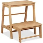 Relaxdays Tritthocker, Hellbraun, Holz, Bambus, Holz Optik, Quadratisch, 45x48x51 cm,