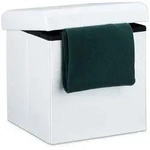 Relaxdays Sitzhocker, Wei&szlig;, Holzwerkstoff, Textil, 38x38x38 cm, Wohnzimmer, Hocker,