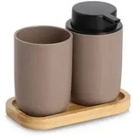 Zeller Bad-Accessoires-Set, Braun, Naturmaterialien, 9x13.5x16.5 cm, Badaccessoires,