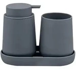 eluno Bad-Accessoires-Set, Grau, Kunststoff, 18.5x13.5x10 cm, Badaccessoires
