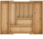 Relaxdays Besteckkasten, Hellbraun, Holz, Kunststoff, Bambus, 9 St&uuml;ck F&auml;cher,