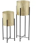 [en.casa] Pflanzenst&auml;nder-Set, Schwarz, Gold, Metall, 24x70x24 cm,...