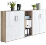 Mid.you Aktenschrank Office Edition - SW Set 8, Wei&szlig; Hochglanz, Sonoma Eiche,