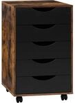 Woltu Rollcontainer, Dunkelbraun, Schwarz, Holzwerkstoff, 5 Schubladen, Rechteckig,