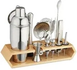 Relaxdays Cocktailset, Silber, Metall, Holz, 32x26x10.5 cm, Essen & Trinken,