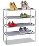 Relaxdays Schuhregal, Grau, Metall, Textil, Kunststoff, 62x68x28 cm, Garderobe,