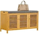 Relaxdays Schuhbank, Hellbraun, Holz, Textil, 90x50x35 cm, Garderobe,