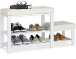 Relaxdays Schuhbank, Wei&szlig;, Metall, Holzwerkstoff, Textil, 90.5x50x30.5 cm,