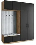 Masseno Garderobenschrank, Eiche Wotan, Schwarz, Hellgrau, Holzwerkstoff, 5...