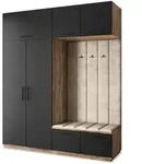 Masseno Garderobenschrank, Eiche, Schwarz, Beige, Holzwerkstoff, 5 F&auml;cher,