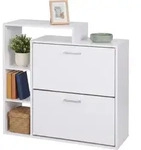 Relaxdays Schuhschrank, Wei&szlig;, Holzwerkstoff, Kunststoff, 80x90x23.5 cm, Garderobe,