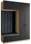 Masseno Garderobenschrank, Eiche Wotan, Schwarz, Schwarz, Holzwerkstoff, 5...