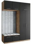 Masseno Garderobenschrank, Eiche, Schwarz, Hellgrau, Holzwerkstoff, 5 F&auml;cher,
