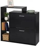 Relaxdays Schuhschrank, Schwarz, Holzwerkstoff, Kunststoff, 80x90x23.5 cm, Garderobe,