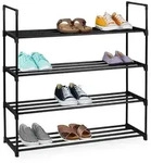 Relaxdays Schuhregal, Schwarz, Metall, Kunststoff, 92x72x30 cm, Garderobe,
