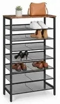 Relaxdays Schuhregal, Schwarz, Metall, Holzwerkstoff, 75x137x30 cm, Garderobe,