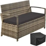 tectake Rattan-Gartenbank, Natur, Kunststoff, Patchwork, 128x77.5x56 cm,