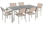Beliani Gartenm&ouml;bel, Grau, Beige, Silber, Metall, 6-Sitzer, Gartenm&ouml;bel,