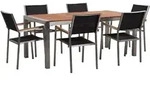 Beliani Gartenm&ouml;bel-Set, Hellbraun, Schwarz, Silber, Holz, 6-Sitzer,...