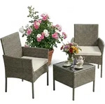 Relaxdays Gartenm&ouml;belset, Grau, Kunststoff, Metall, Glas, Balkonm&ouml;bel,