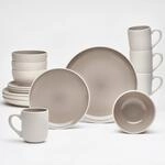 Van Well Kombiservice London, Taupe, Keramik, 16-teilig, 360 ml,660 ml, robust,