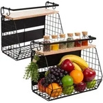 Relaxdays Wandregal, Schwarz, Hellbraun, Metall, Holz, Kunststoff, 30 cm, Essen &