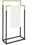 Relaxdays Handtuchst&auml;nder, Schwarz, Metall, Holz, 44x86x21 cm, Badaccessoires,