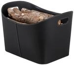 Relaxdays Kaminholzkorb, Schwarz, Wellpappe, Kunststoff, 55x35.5x42.5 cm,