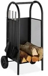 Relaxdays Kaminholzwagen, Schwarz, Metall, Kunststoff, 42x81x37 cm, Kleinm&ouml;bel,