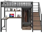 Okwish Hochbett, Schwarz, Metall, 140x200 cm, Kinderzimmer & Jugendzimmer,