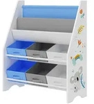 [en.casa] Kinderregal, Wei&szlig;, Grau, Blau, Holzwerkstoff, Textil, Tiere,...