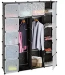 Relaxdays Kleiderschrank, Schwarz, Kunststoff, Metall, 145x180x36.5 cm, Schlafzimmer,
