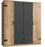 Carryhome Kleiderschrank, Graphit, Plankeneiche, Holzwerkstoff, 4 F&auml;cher, 2