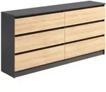 Home Collective Kommode, Anthrazit, Eiche, Holzwerkstoff, 6 Schubladen, 160x78x35 cm,