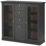 Mid.you Highboard, Schwarz, Eiche, Holzwerkstoff, Glas, 7 F&auml;cher, 3 Schublade(n)