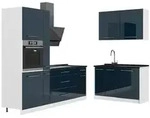 Vicco K&uuml;chenzeile, Dunkelblau, Wei&szlig;, Holzwerkstoff, Formgebogen, 220x206.8x60...
