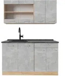 Vicco Single, Grau, Eiche, Holzwerkstoff, K&uuml;chenblock,Rechteckig, 140x81.6x60...